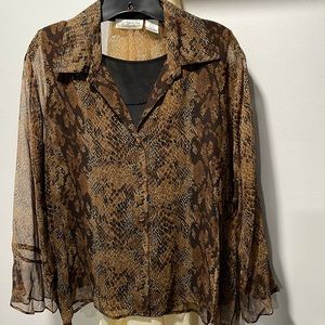 NYC Design Brown Silk Snake Print Blouse Size XL